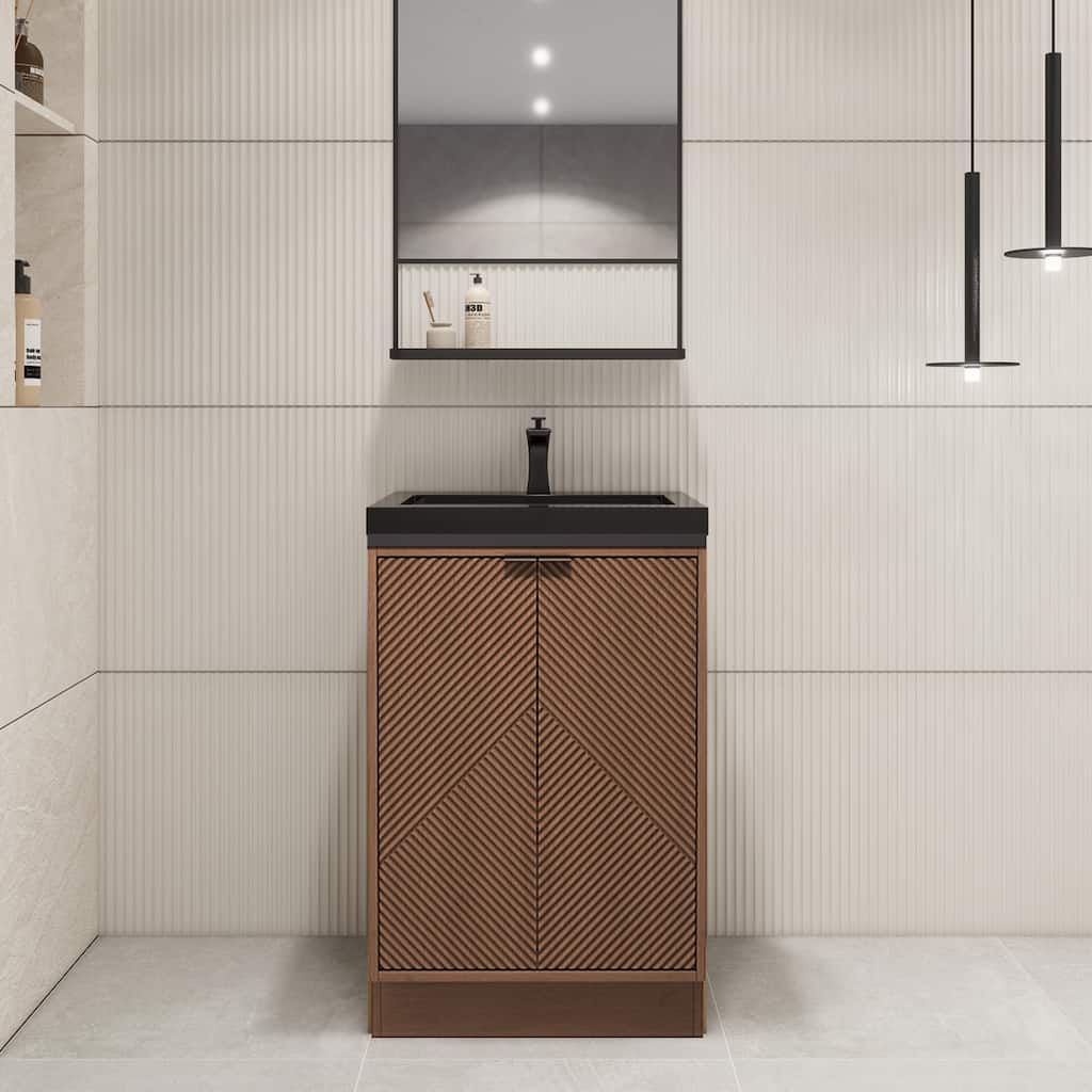 Milano 24" Freestanding Bathroom Vanity with Black Acrylic Sink