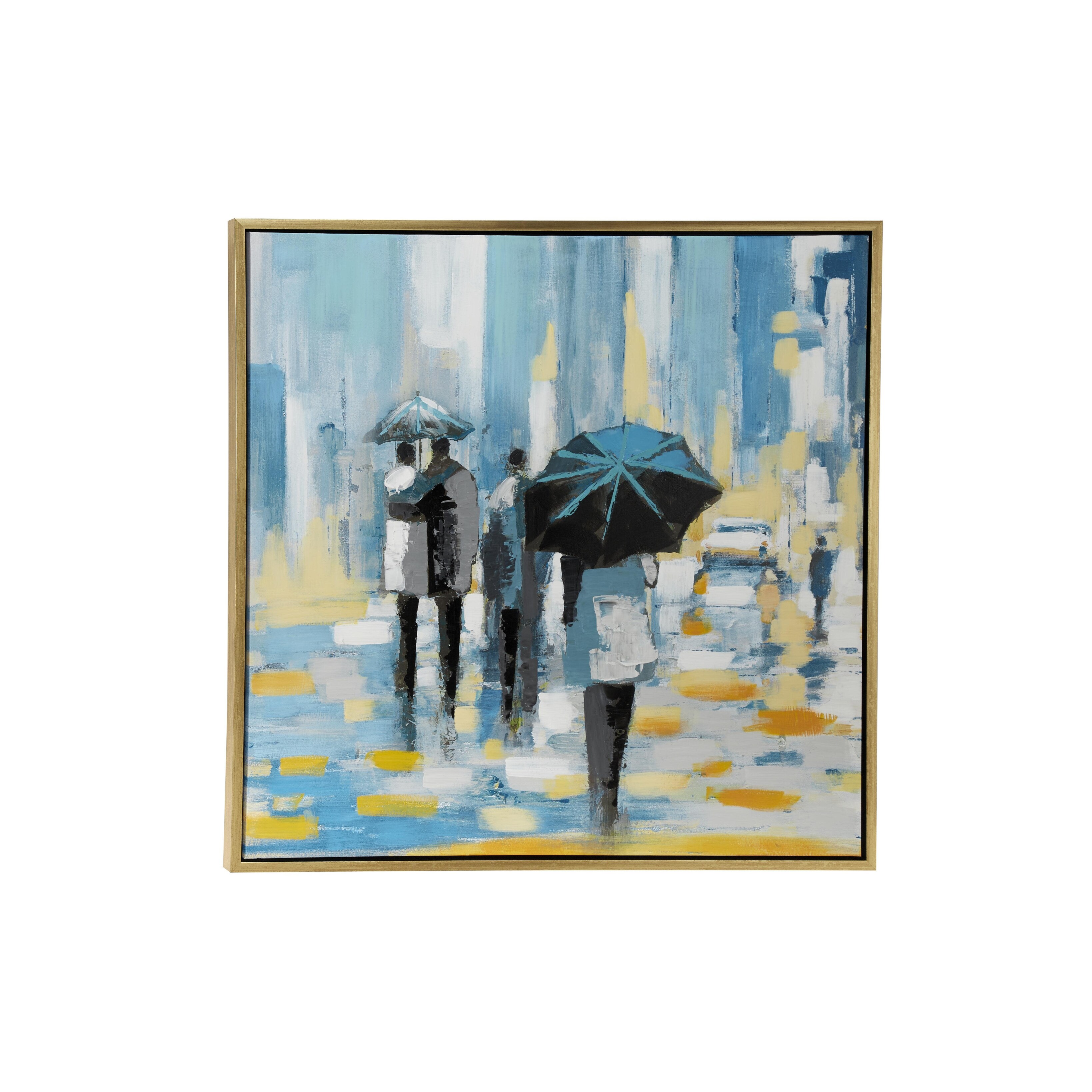 Polystone Abstract Framed Wall Art with Gold Frame - Blue - Roche River Decor
