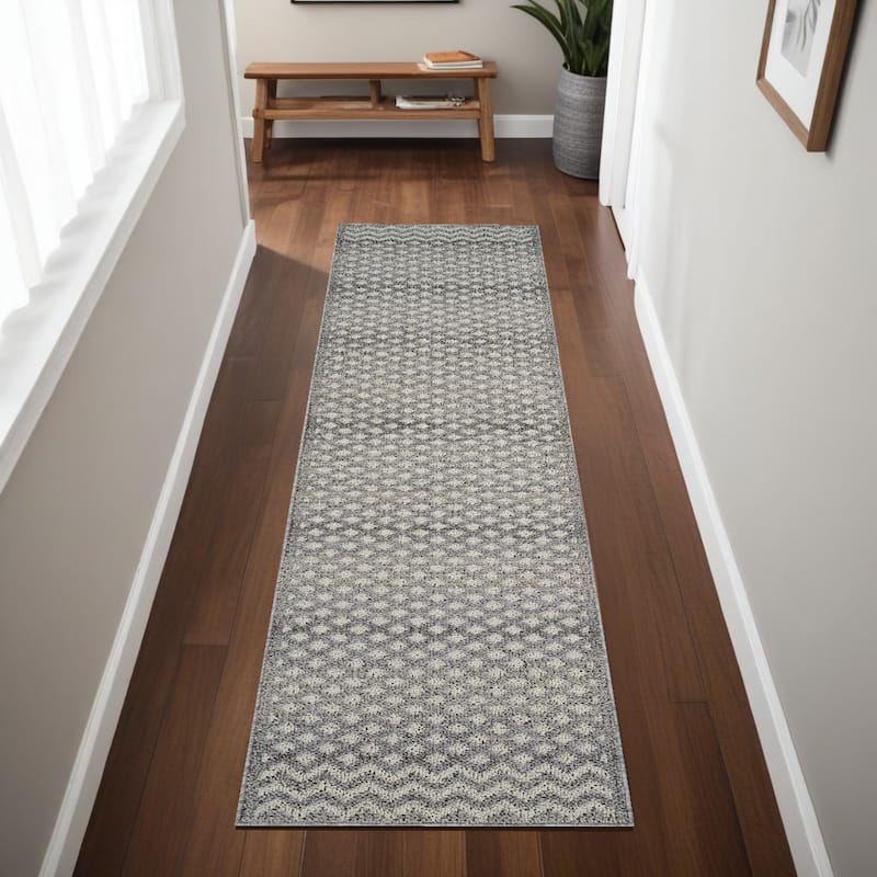 Bizin Distressed Stain Resistant Woven Durable Area Rug By HomeRoots - 2' X 8' - 2' X 8' - Gray and Beige - Rectangle