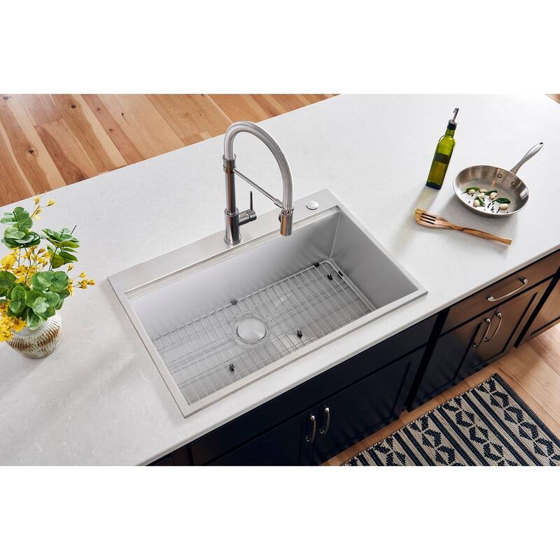 Ruvati 33 x 22 inch Workstation Ledge Drop-in Topmount Kitchen Sink 16 Gauge Stainless Steel Single Bowl - RVH8003 - 33" x 22"