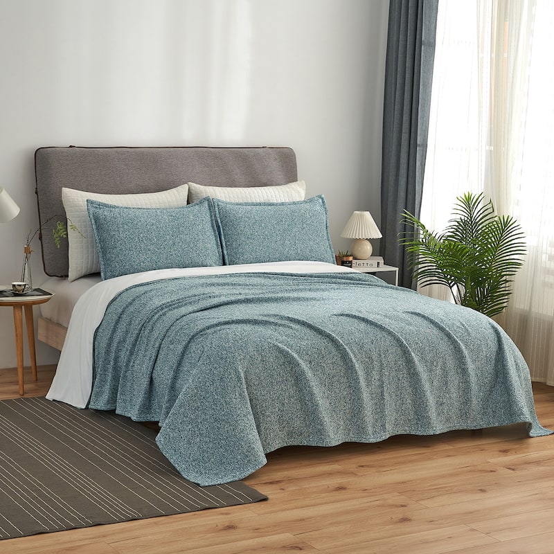 3 Piece Heather Jersey Blanket Knit Blanket - King - Navy