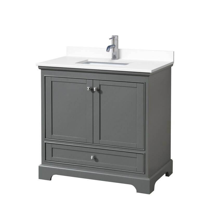 Wyndham Collection Deborah 36" Free Standing Single Basin Vanity Set - Dark Gray / White Cultured Marble Top / Polished