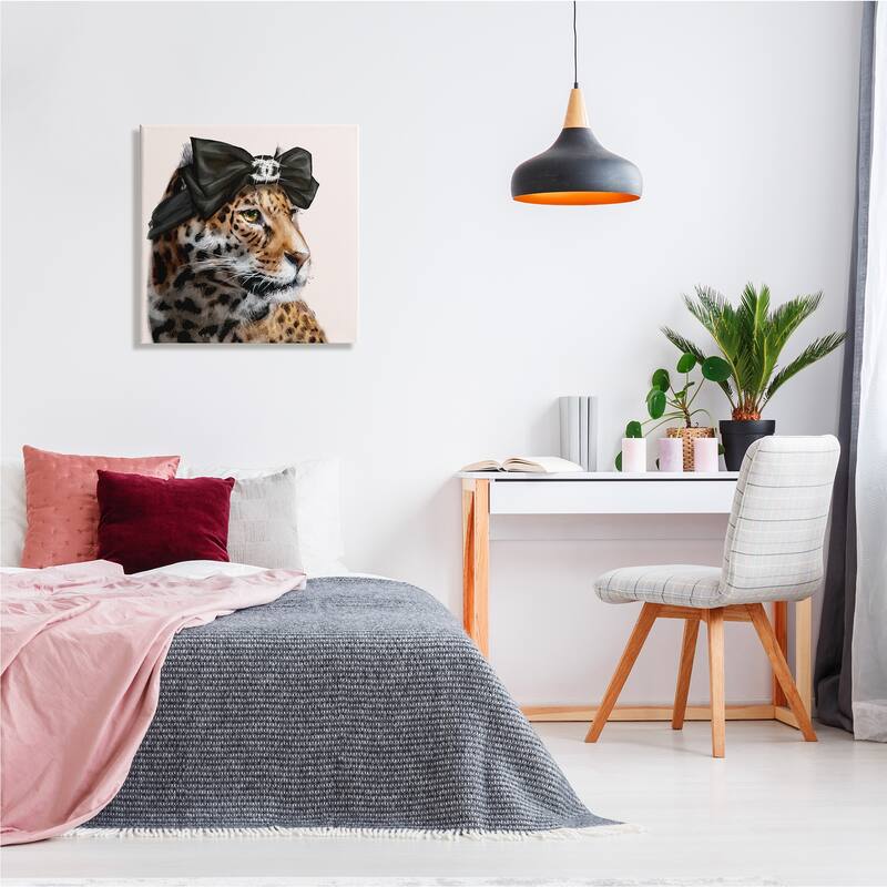 Stupell Fashion Leopard Chic Animal Black Bow Glam Canvas Wall Art - Yellow