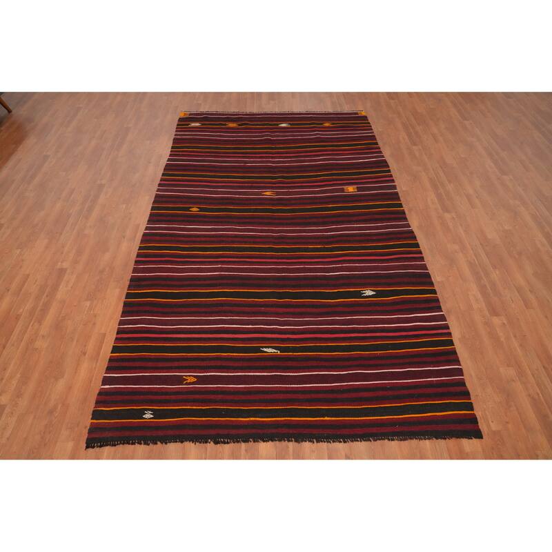 Hand Woven Oriental 100% Wool Carpet Southwestern Tribal Red Kilim Area Rug - 11' 3'' X 6' 7''