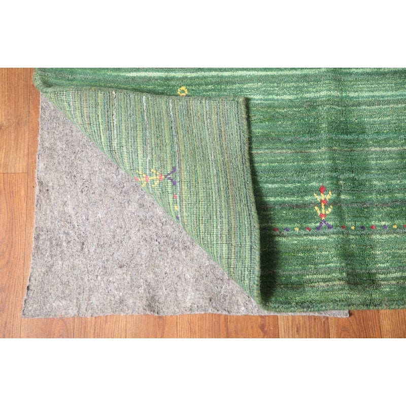 Striped Green Gabbeh Oriental Area Rug Handmade Silk Carpet - 9'1"x 11'5"