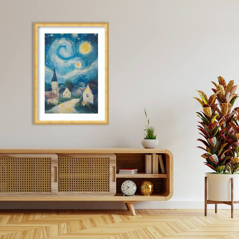 Swirling Night Sky by Tradelink inhouse artist Wood Framed Wall Art Print - Owen Gold