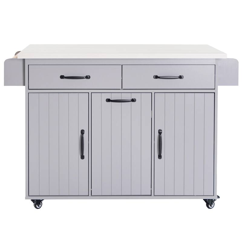 Kitchen Island Kitchen Cart with Trash Bin Storage Cabinet Folding Board Spice Rack Towel Rack and Drawer Wheels, for Kitchen