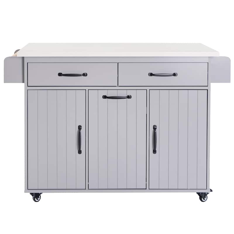 Rolling Kitchen Island with Trash Can Storage Cabinet, Kitchen Cart with Drop Leaf, Spice Rack, Towel Rack and Drawer