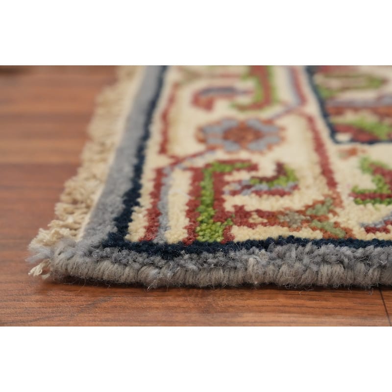 Hand Knotted Oriental 100% Wool Carpet Traditional Medallion Navy Blue & Blues Heriz (serapi) Area Rug - 3' 0'' X 2' 0''