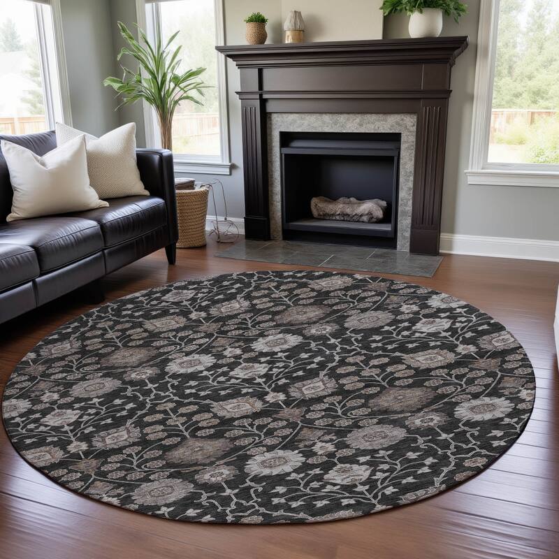 Premium Washable Super Soft Traditional Jansen Mayfield Rug - Black - 8' x 8'