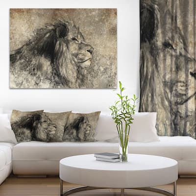Designart "Lion in Sepia" Digital Art Animal Canvas Print