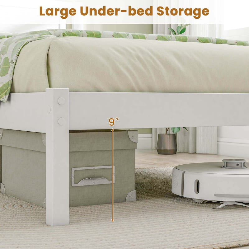 Costway Twin/Full/Queen Wooden Platform Bed with 12 Slats Headboard &