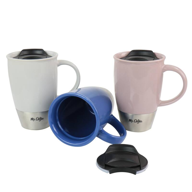Mr. Coffee14 oz Stoneware Assorted Travel Mugs set of 3 - 14 oz