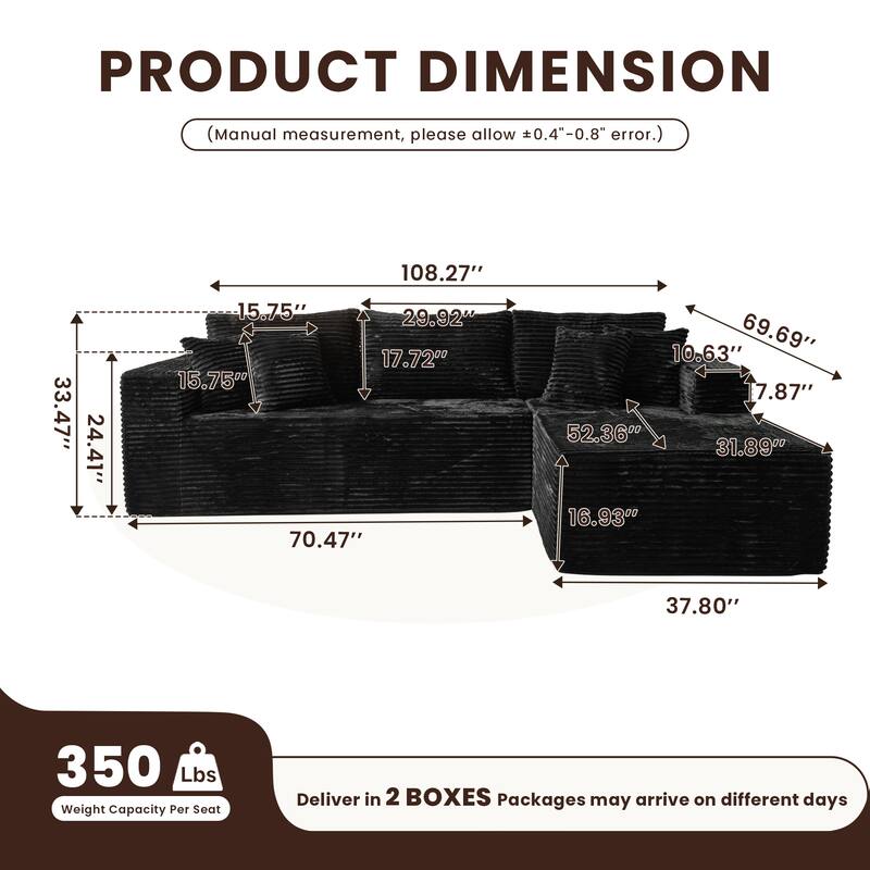 HOOOWOOO Modular Plush Upholstery L-shaped Sofa with Chaise Lounge