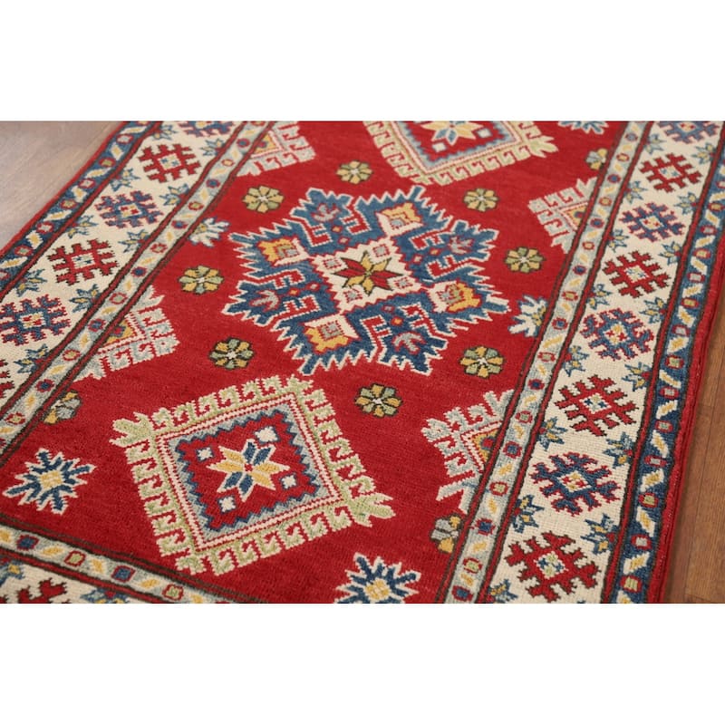 Red Kazak Oriental Foyer Rug Hand-Knotted Wool Carpet - 2'7" x 4'3"