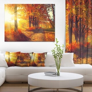 Autumnal Trees in Sunrays' Large Landscape Art Canvas Print - Red - Bed ...