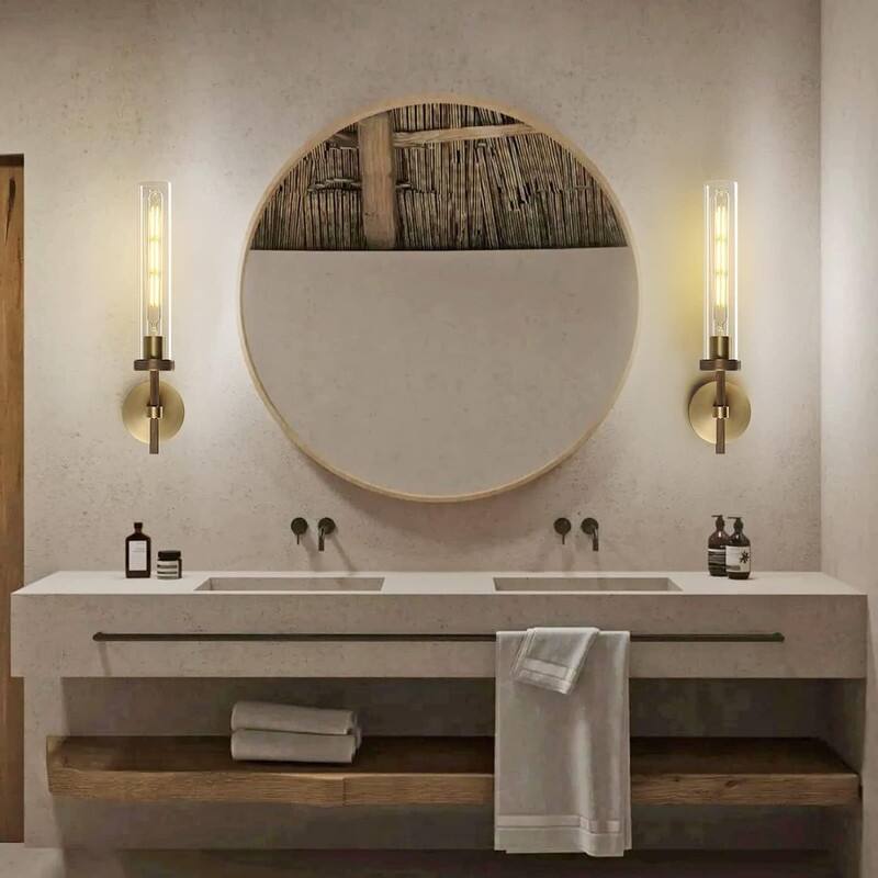 KAYLA Indoor Wall Light, Brass Wall Sconces Lighting Fixture, Bathroom Vanity Wall Sconces, Glass Tube Wall Sconces(2-Sets)