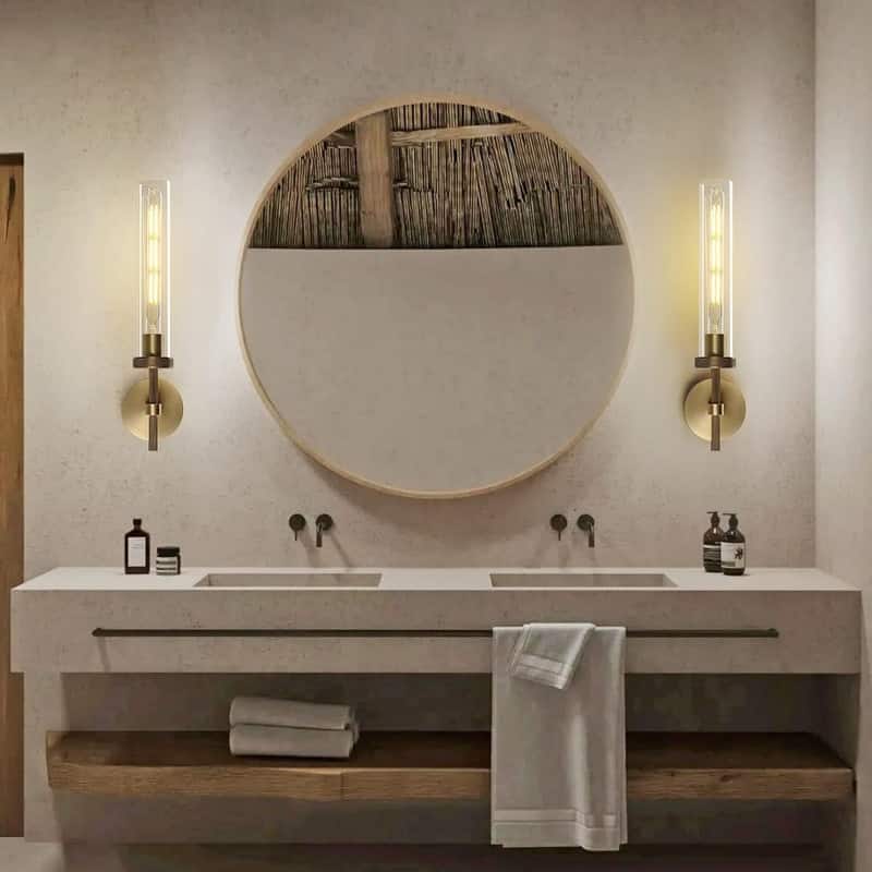 KAYLA Indoor Wall Light, Brass Wall Sconces Lighting Fixture, Bathroom Vanity Wall Sconces, Glass Tube Wall Sconces(2-Sets)