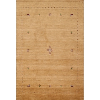 Gabbeh Gold Rugs Tribal Gold Gabbeh Indian Area Rug Hand-Knotted Wool Carpet - 4'1