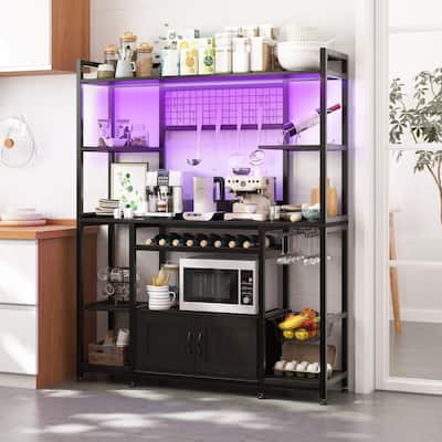 55" Bakers Rack with Power Outlet and LED Light