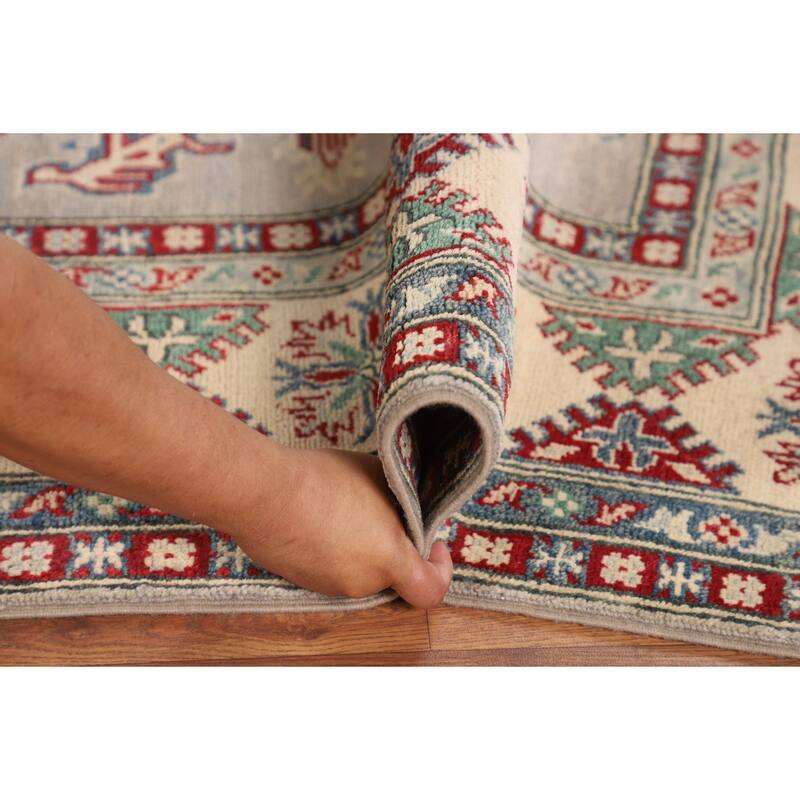 Grey Traditional Kazak Oriental Area Rug Hand-Knotted Wool Carpet - 5'0" x 6'8"