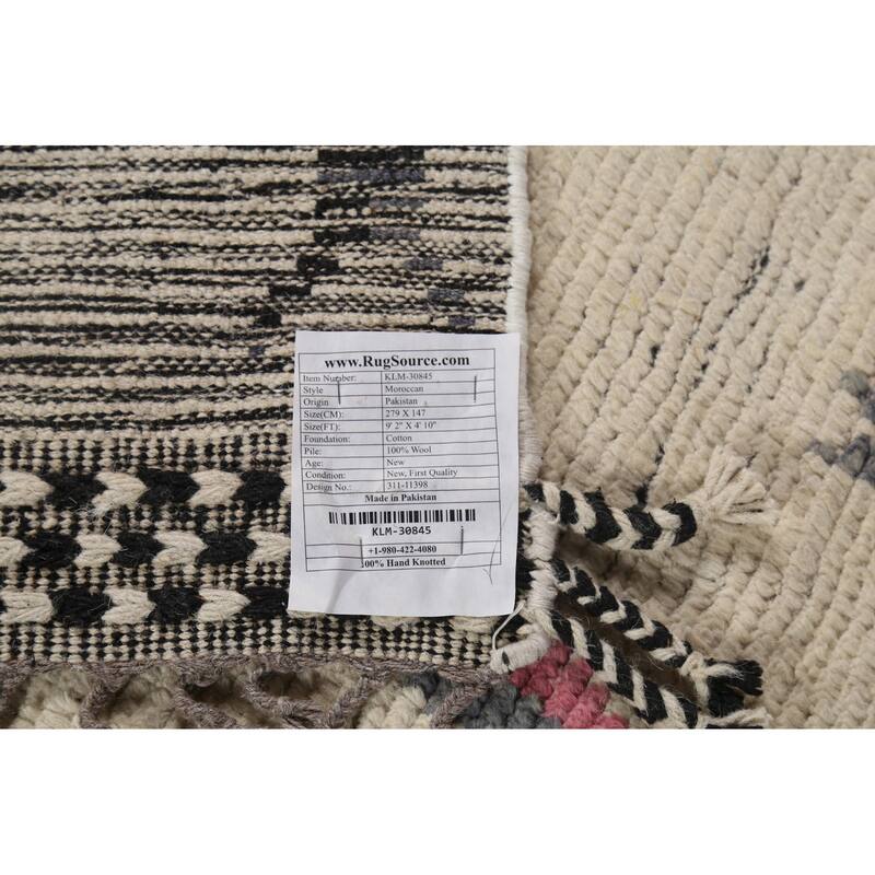 Earth Tone Moroccan Area Rug Hand-Knotted Beige Wool Carpet - 4'10"x 9'2"