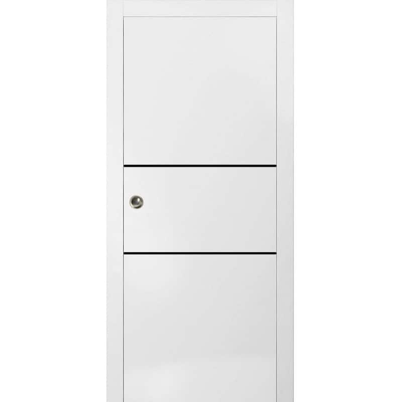 French Pocket Door 18x80 with Planum 0014 White Silk with Kit Trims Rail - 18" x 80"