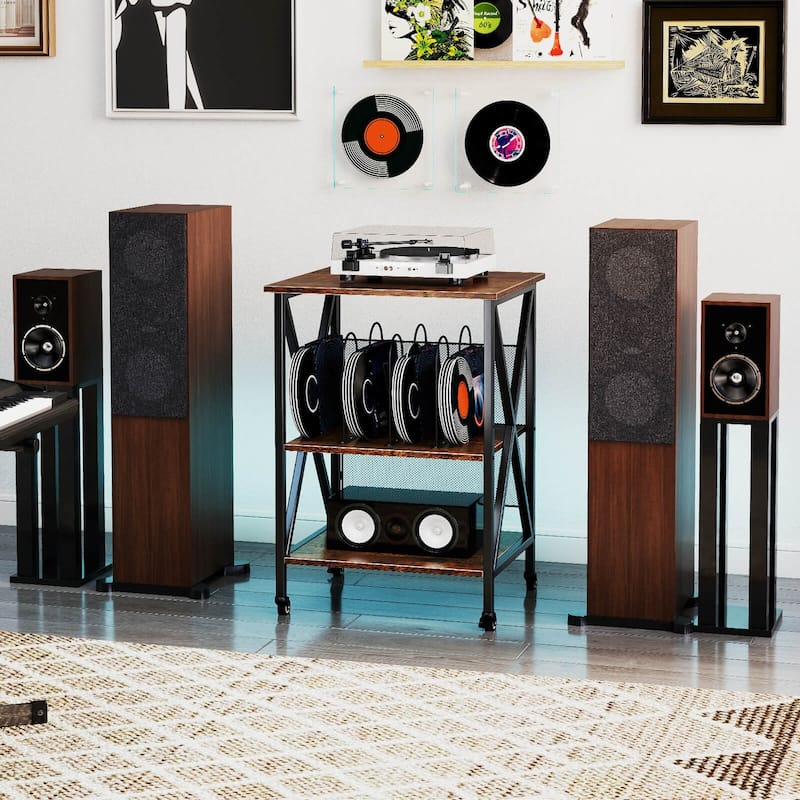 Costway 3-tier Record Player Stand with Metal Dividers Adjustable - See Details