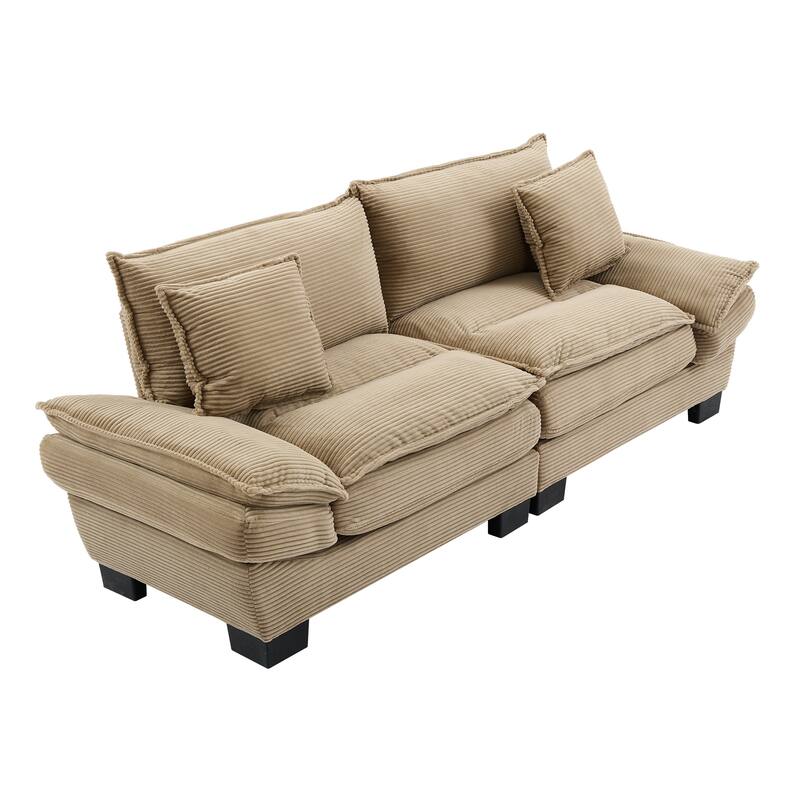 Corduroy Loveseat Couch with 2 Pillows, High-Density Foam Deep Seat Sofa, Upholstered Sofa with Double Layer Cushion