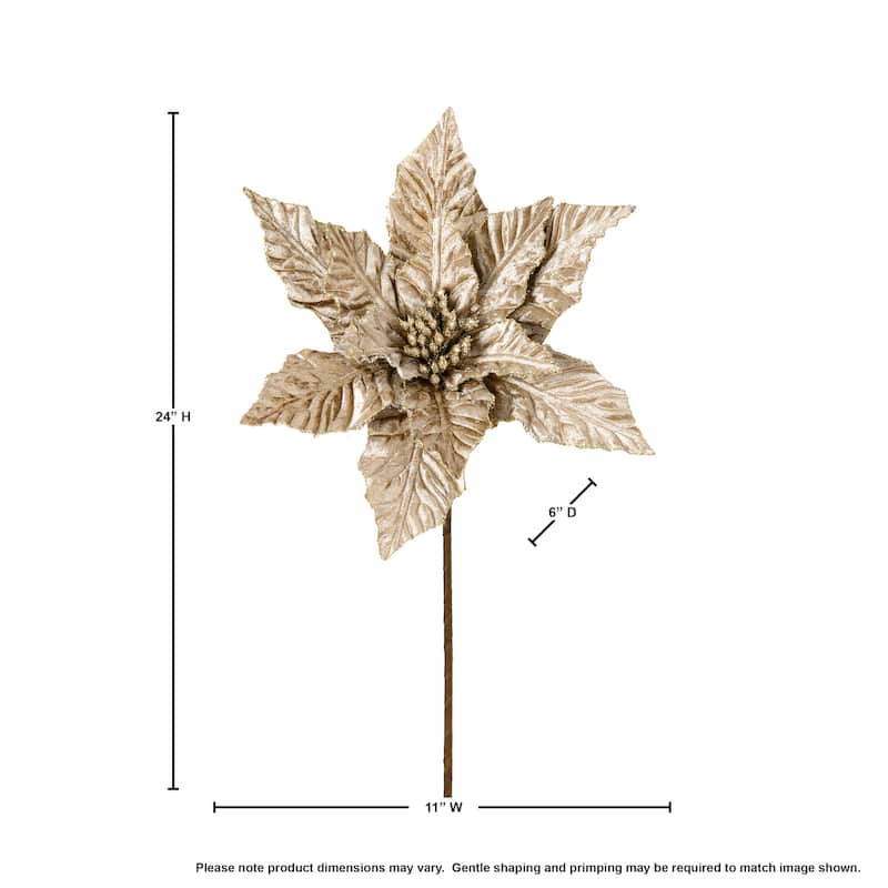 24" Glitter Edge Velvet Poinsettia Stem - 24