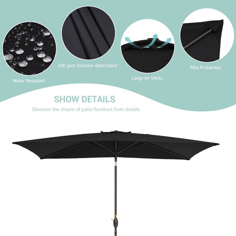 AOOLIMICS 10×6.5FT Rectangular Patio Umbrella with UV Protection, Easy Tilt, and Wind-Resistant Features