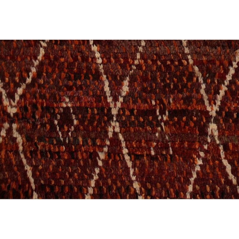 Hand Knotted Oriental 100% Wool Carpet Modern Geometric Red Moroccan Area Rug - 7' 10'' X 5' 7''