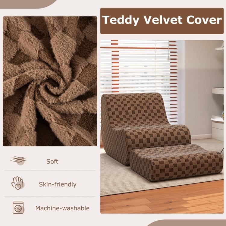 Teddy Velvet Bean Bag Chair with Ottoman for Lounge - 38" x 30.5" x 28.5"
