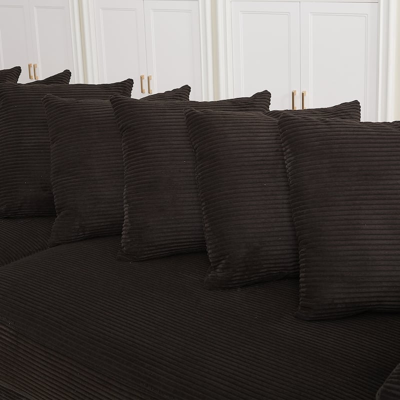 L-shaped Sectional Sofa with Chaise Corduroy Upholstered Couch with Reversible Ottoman, 2 Storage Armrests and 8 Pillows