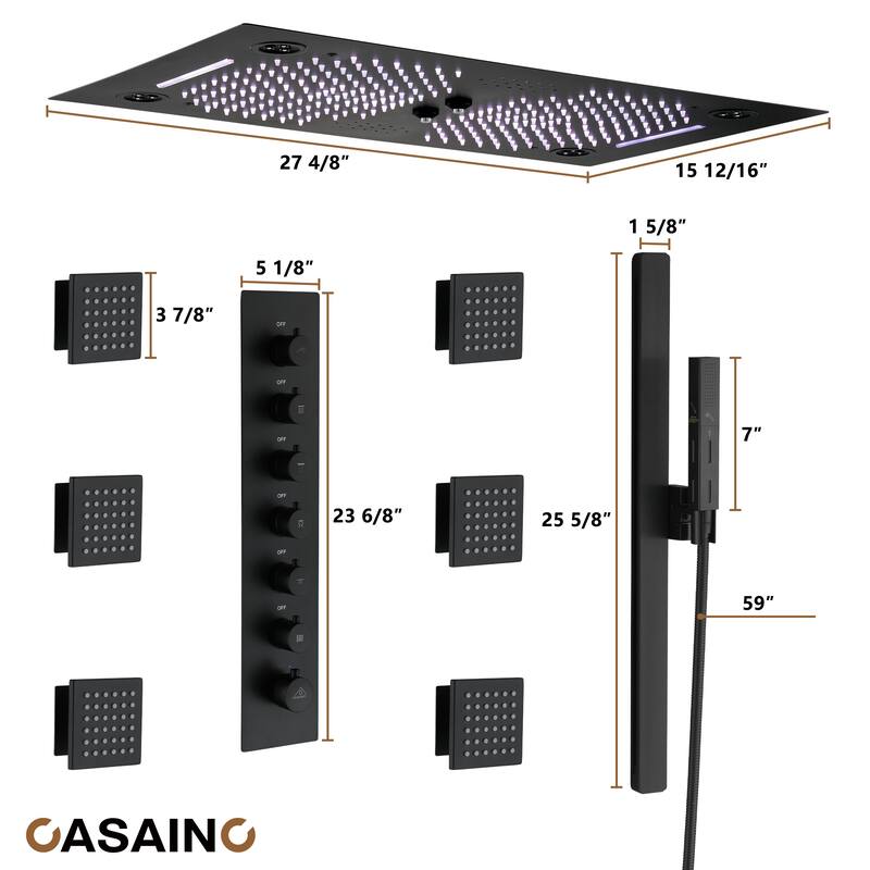 6-Function LED 64-Color with Music Deluxe Thermostatic Shower System