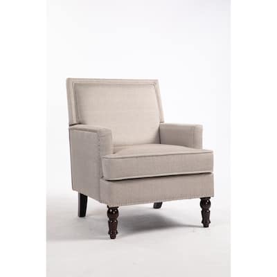 Grey Modern Cotton High Back Upholstered Accent Chair with Sturdy Metal Frame and Turned Legs