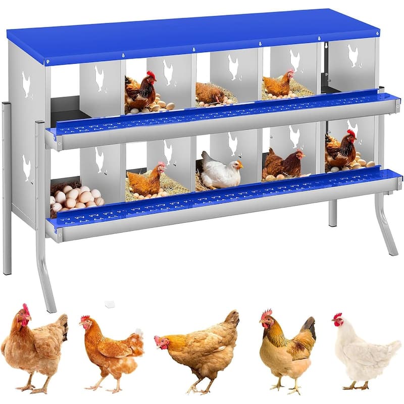 10 Compartment Nesting Box, Chicken Laying Box, with Bracket Legs, Easy to Clean and Install - Blue