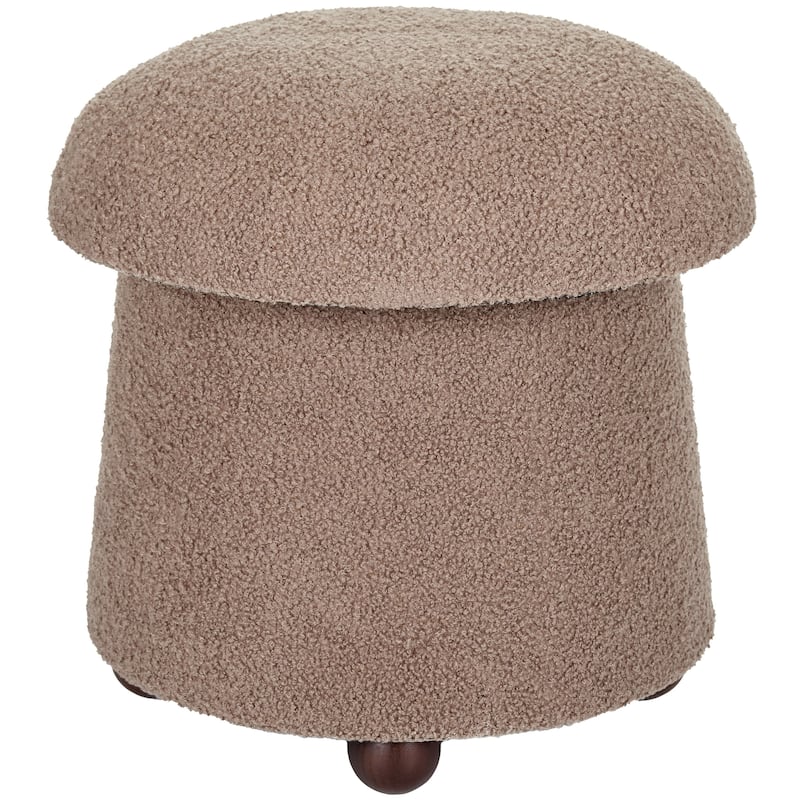 Modern Mushroom Round Ottoman with Storage and Plush Teddy Upholstery - Beige