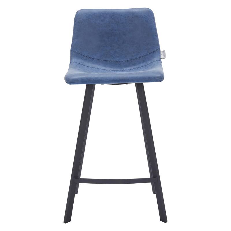 Elland Leather Bar Stool - Modern Counter Height Stool with Black Stainless Steel Legs for Kitchen Island or Home Bar Set of 2
