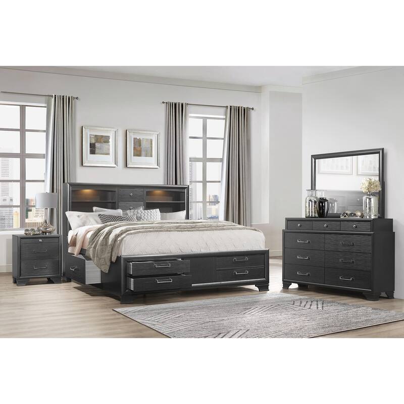 Gray Nightstand with Spacious Drawers and Tapered Legs