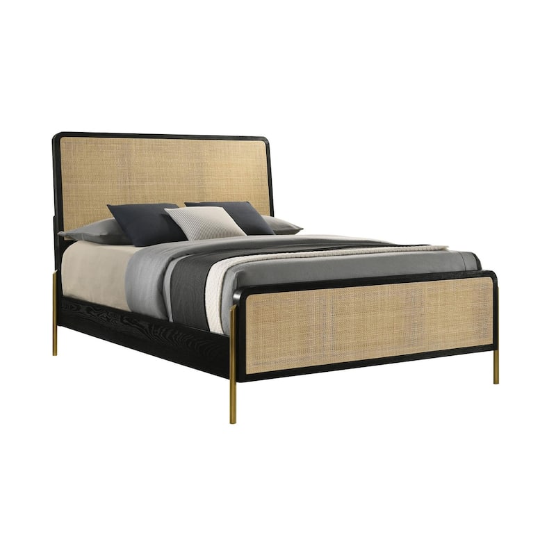 Anser Black and Natural Woven Rattan Headboard Bed