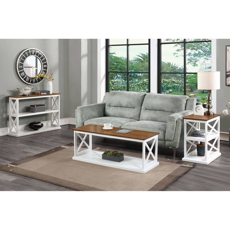 Chairside End Table with Shelves Double X Side Design Three-Tier Display Solid Wood Accent Furniture for Living Room - 14