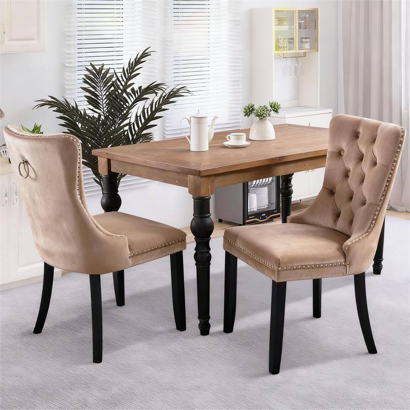 Tufted Naliheads Solid Wood Upholstered Dining Chairs (Set of 2)
