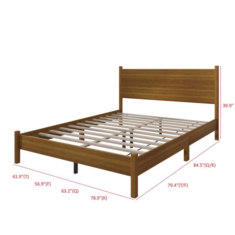 Clayfell Branford Solid Wood Platform Bed Frame with Panel Headboard and Full Slat Support