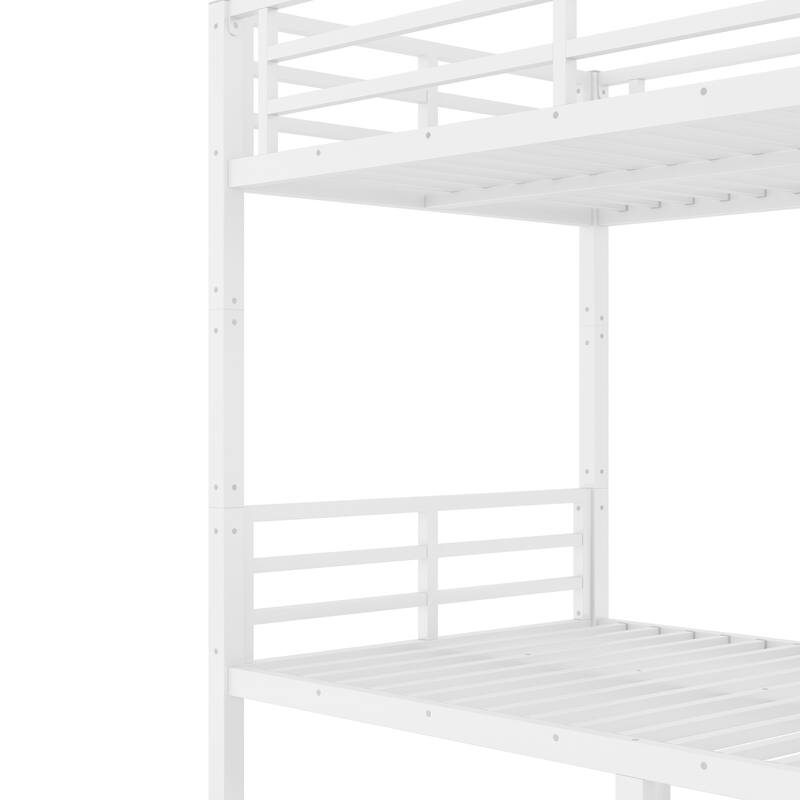 Anti-Noise Design Metal Bed Frame Twin XL Over Twin XL Bunk Bed with Guardrails and Under Bed Storage for Home or Dormitory