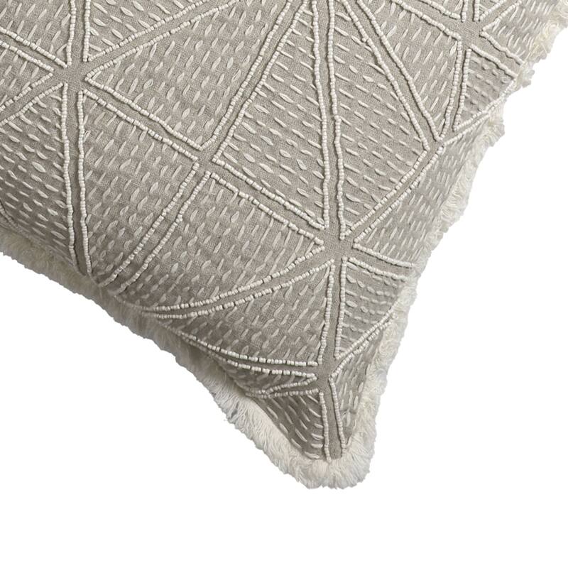 Sevita Hand-Woven Beige/Ivory Botanical Linen Throw Pillow, 20" x 20"