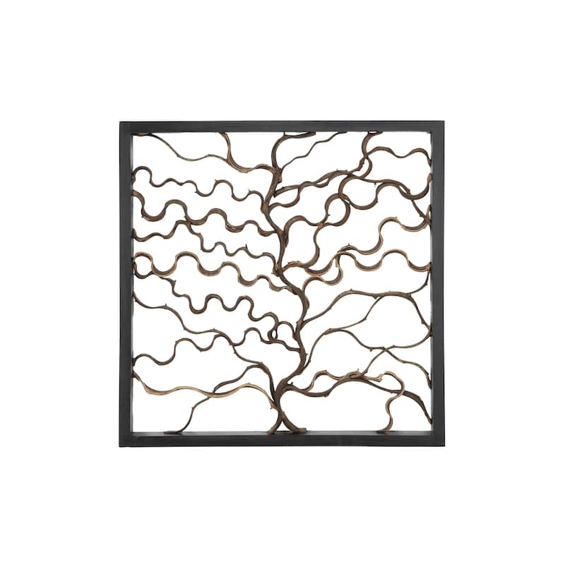 Teak Wood Tree Branch Wall Decor with Black Frame - Brown - Roche River Decor