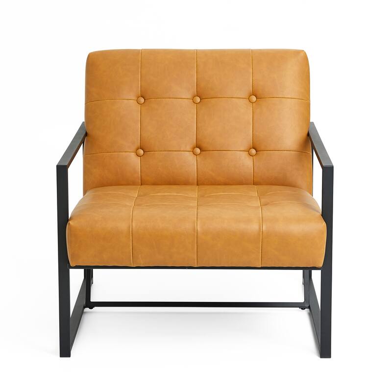 Glitzhome Modern PU Leather Tufted Accent Chair with Ottoman Set