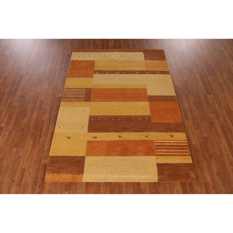 Tribal Geometric Gabbeh Indian Area Rug Modern Handmade Wool Carpet - 5'3" x 7'7"