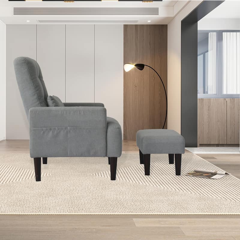 Gray Modern 26.77" High Back Upholstered Multi-Function Buttons Tufted Lounge Chair with Ottoman Set